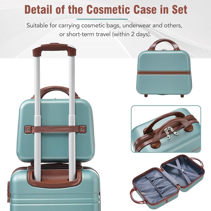 Merax Luggage Set 2 Piece Suitcase Set with Cosmetic Case Expandable Spinner Wheels Vintage Luggage Sets(Blue Green,20"+24") - Image 8