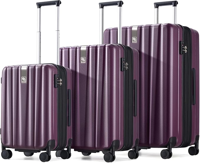 Hanke Expandable Hardshell Luggage Sets 3 piece Carry On Luggage with Wheels Suitcases Lightweight Checked Tsa Luggage Rolling Large Suitcase Travel Luggage Bag Woman Men 20/24/29 Inch(Purple) by Hanke