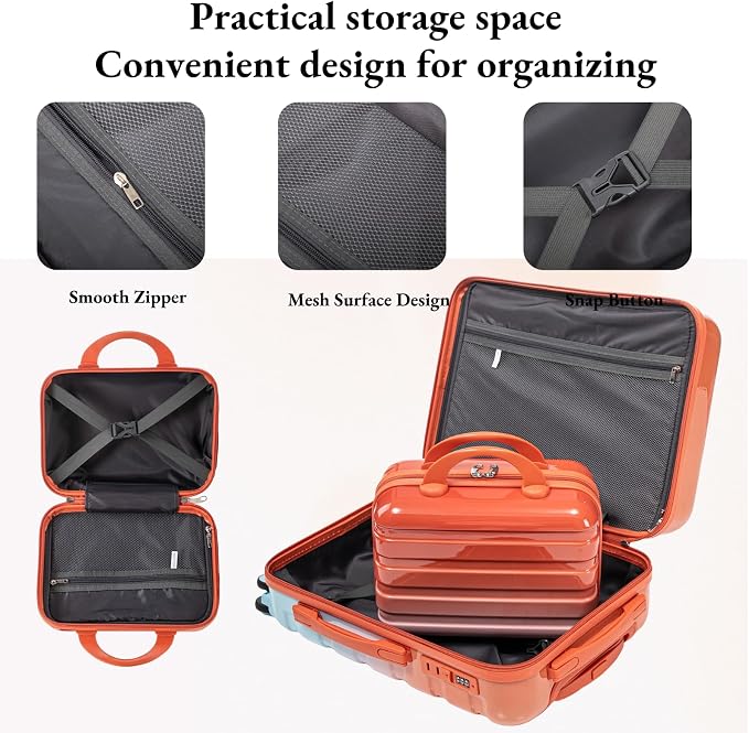 Gradient Red-Blue Luggage Set 14" & 20" - 2 Piece PC Spinner Wheel Suitcases with Combination Lock, Lightweight Carry On for Business & Vacation - Image 2