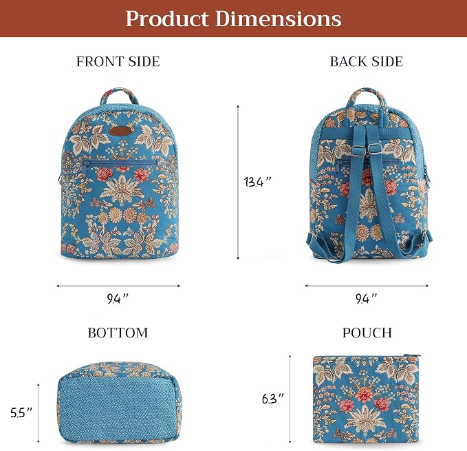 Maison d' Hermine Backpack for Women Men Cotton Shoulder Multipurpose Rucksack with Small Pouch Lightweight Multi Pocket Bag for Travel Work Beach Perfect for Spring Summer (Marquise - Blue) - Image 4