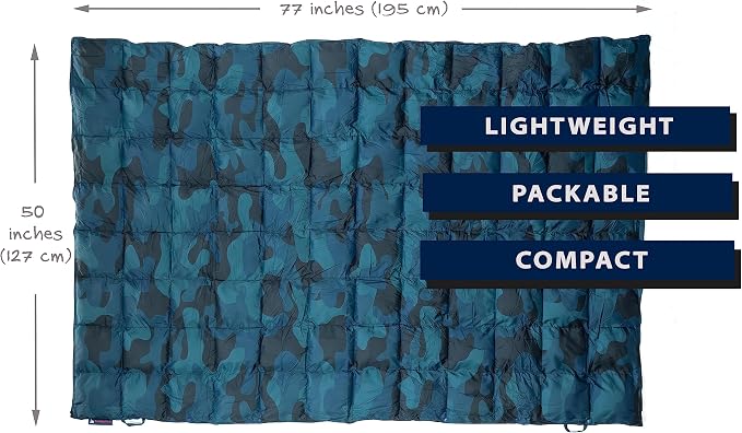Get Out Gear Down Camping Blanket - Puffy, Packable, Lightweight and Warm | Ideal for Outdoors, Travel, Stadium, Festivals, Beach, Hammock | 650 Fill Power Water-Resistant Backpacking Quilt - Image 3