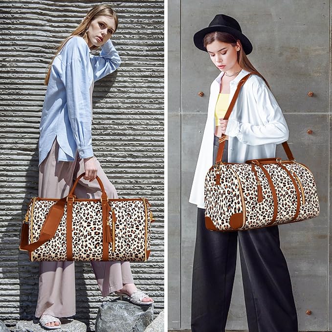 Ytonet Convertible Garment Bags for Travel, Large Carry on Garment Weekender Bag, Water Resistant Travel Duffel Bags with Shoe Pouch, 2 in 1 Hanging Suitcase Suit Foldable Travel Bags, Leopard - Image 6
