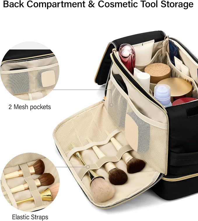 Hanke Travel Toiletry Bag, Lightweight Wide-open Makeup Bag, Dual-Layer Travel Bag for Toiletries Water-Resistant Cosmetic Bags Large Toiletry Bags for Women & Men, Travel Essentials, Black - Image 5