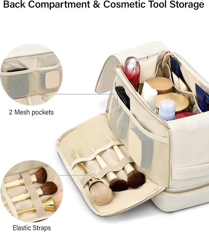 Hanke Travel Toiletry Bag, Lightweight Wide-open Makeup Bag, Dual-Layer Travel Bag for Toiletries Water-Resistant Cosmetic Bags Large Toiletry Bags for Women & Men, Travel Essentials, Off White - Image 5