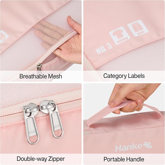 Hanke 7 Piece Expandable Compression Packing Cubes, Premium Travel Packing Organizers for Suitcases/Carry On, Luggage Organizer Bags with Breathable Mesh & Label - Image 5