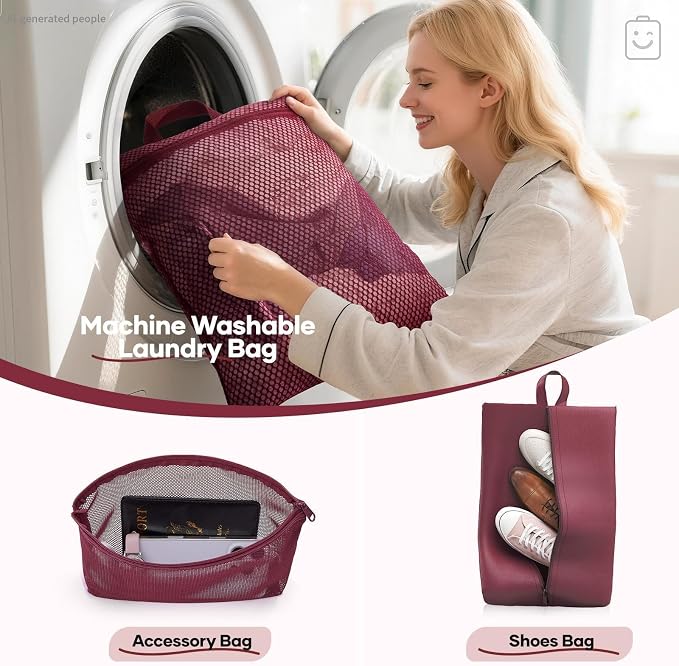 Veken 9/11 Set Compression Packing Cubes for Travel Essentials,Compressible Expandable Luggage Suitcase Organizer Bags with Garment Bag,Space Saver Bags with Over 1000 pcs of Mesh Holes(Wine Red) - Image 7
