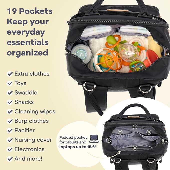 RUVALINO Diaper Bag Backpack, Multifunction Travel Pack Maternity Baby Changing Bags, Large Capacity, Waterproof, Black - Image 4