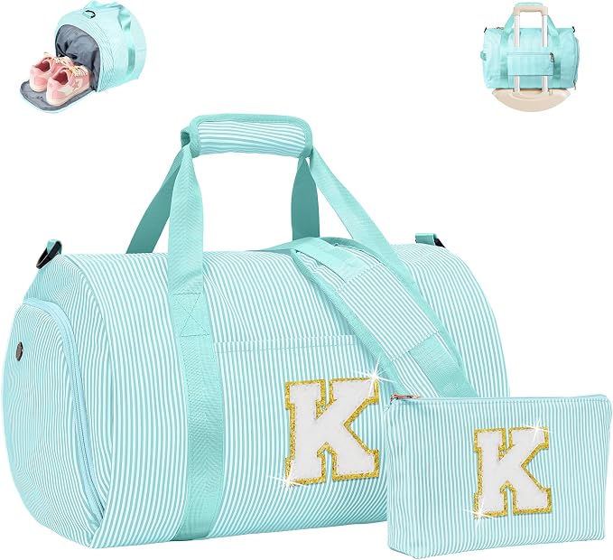 Daughter Birthday Gift, Girls Travel Duffle Bag, Kids Initial Overnight Bags with Shoe Compartment, Personalized Weekend Bag with Cosmetic Pouch, Teen Girl Gifts Trendy Stuff (Letter K) by Vogewood