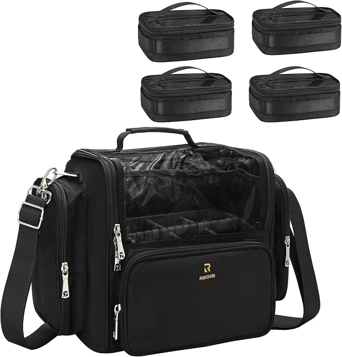 NAONAYA Makeup Brush Bag Extra Large Makeup Brush Case with 4 small bags Professional Makeup Artist Brush Holder Stand Up Organizer for Travel with Adjustable Dividers and Shoulder Strap by NAONAYA