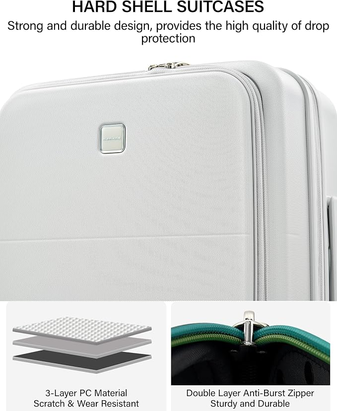Hanke 20 Inch Expandable Carry On Luggage with Cup Holder 22x14x9 Airline Approved, Top Opening Hard Shell Suitcases with Wheels, Carry-On Travel Suitcase Trunk Luggage with Lock, Smoke White - Image 8