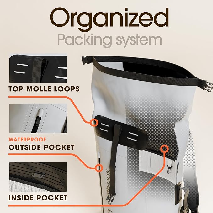 Earth Pak Waterproof Backpack - Heavy Duty Hiking Backpack - Roll-Top Closure Bag - Cushioned Dry Bag Waterproof Phone Case - Image 5