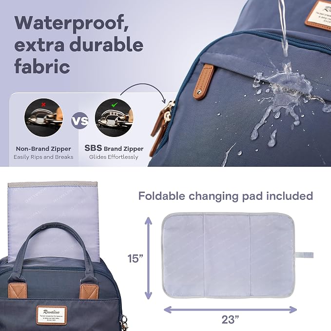RUVALINO Diaper Bag Backpack, Multifunction Travel Back Pack Maternity Baby Changing Bags, Diaper Changing Totes, Waterproof and Stylish, Navy Blue - Image 7