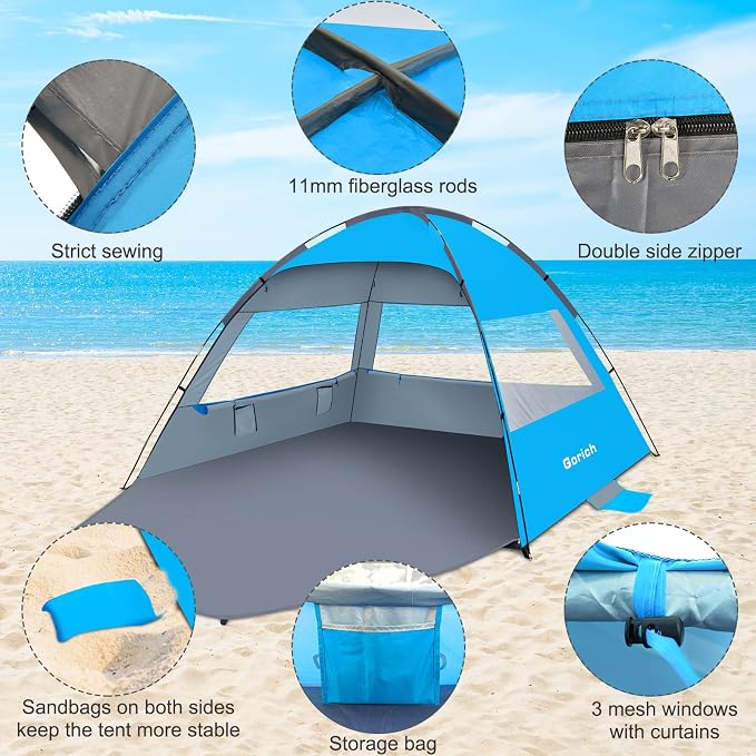 Gorich Beach Tent Sun Shelter for 3/4/6/8/10 Person with UPF 50＋ UV Protection, Lightweight & Easy Setup Beach Shade Canopy, Portable Beach Shade Tent Beach Cabana - Image 5