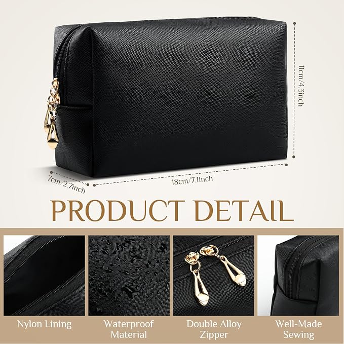 50 Pcs Makeup Bag Bulk PU Leather DIY Cosmetic Plain Preppy Makeup Pouch Portable Waterproof Toiletry Bags for Women Travel Pencil Case Cosmetic Organizer (Black) - Image 2