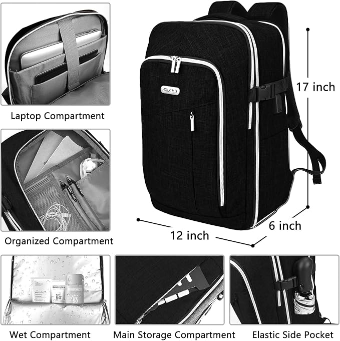 Personal Item Travel Carry On Luggage Backpack for Women Men Flight Approved Casual Weekender Laptop Bag for College Business Outdoors Hiking Water Resistant Lightweight Daypack with USB Charging Port - Image 2