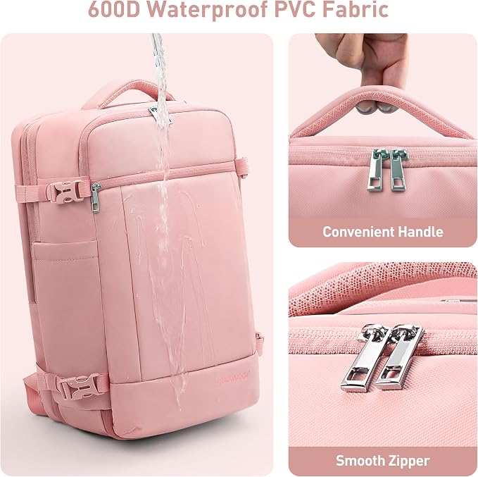 SHOWKOO Laptop Backpack for 17 Inch Laptop, 40L Expandable Large Capacity Backpack, TSA Carry On Travel Backpack with Padded Laptop Compartment, Water-Resistant College & Commuter Bag, Pink - Image 6