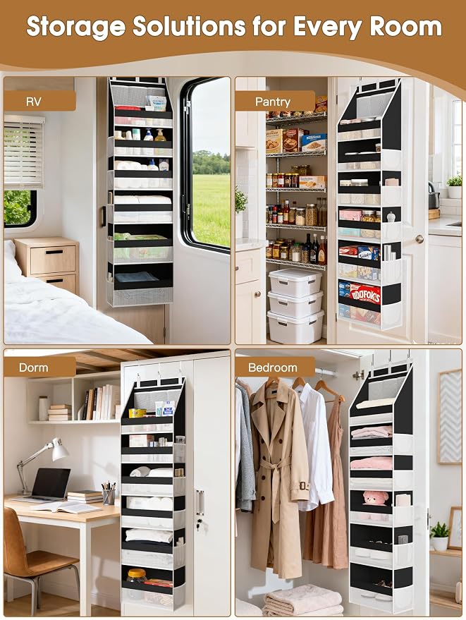 Criusia Over the Door Organizer, Heavy-Duty 6-Shelf Hanging Storage with 13 Mesh Pockets, 55lbs Capacity Behind the Door Storage for Nursery, Bathroom, Bedroom, and Dorm, Black - Image 6