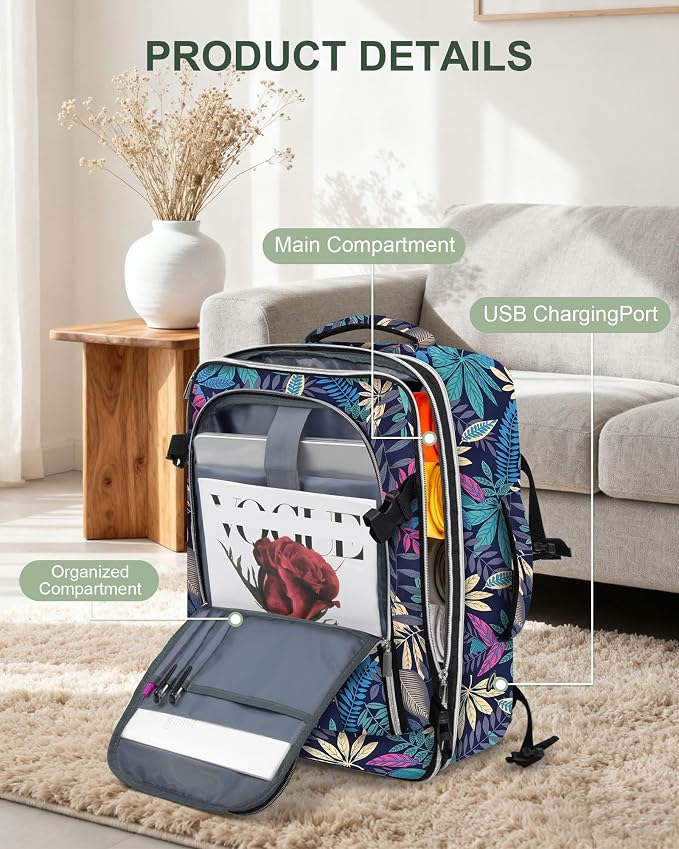 Travel Carry On 17.5" Laptop Expandable Backpack for Men Women, Personal Item Bag Waterproof Airline Approved with USB Charging Hole 3 Packing Cubes, Large Weekender Daypack Business Luggage Suitcase - Image 5