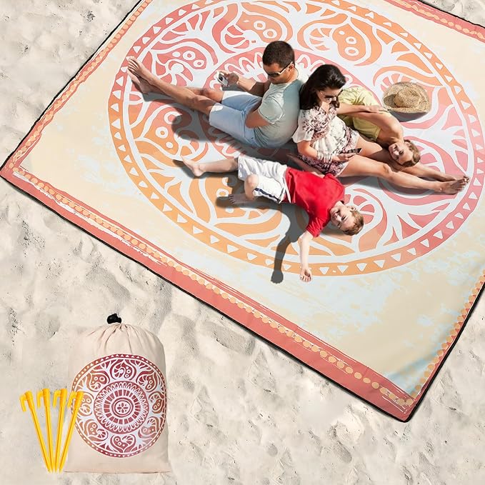 WIWIGO Beach Blanket Waterproof Sandproof Beach Mat 79" X 83"/10'x9'for 2-8 Adults Quick Drying Outdoor Picnic Mat Beach Accessories for Travel, Camping, Hiking - Image 6