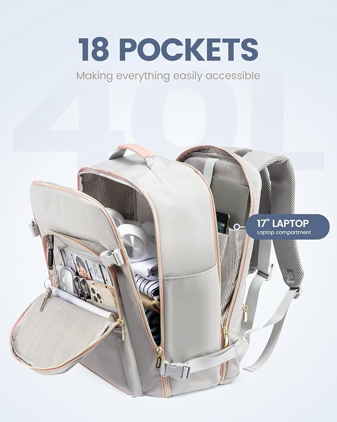 LOVEVOOK 40L Travel Backpack for Women Men,Waterproof Airline Approved Carry On Luggage Travel Essentials,TSA Carry On Backpack Personal Item Travel Bag Suitcase Weekender Traveling with Packing Cubes - Image 3