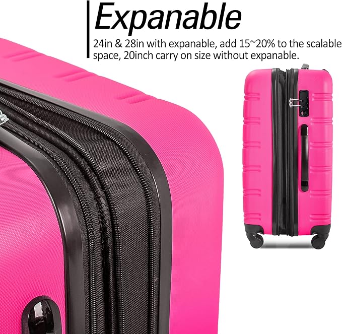Merax Luggage Sets 3 Piece Suitcase Set 20/24/28,Carry on Luggage Airline Approved,Hard Case with Spinner Wheels,Pink - Image 2