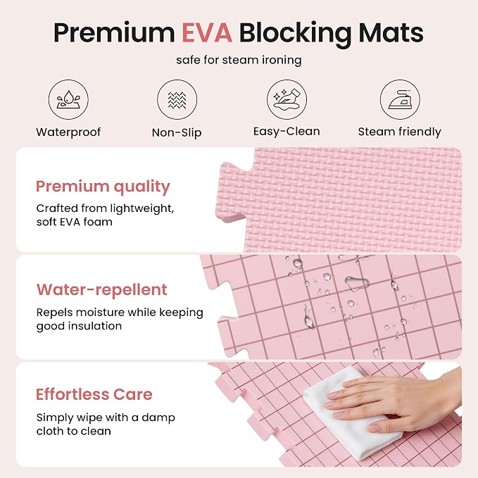 Blocking Mats for Knitting - Opstin Extra Thick Blocking Boards for Crochet Projects with Gridlines - 150 T-Pins and Storage Bag Included for Knitting Supplies - Standard Mat Set - Pack of 9 - Image 2