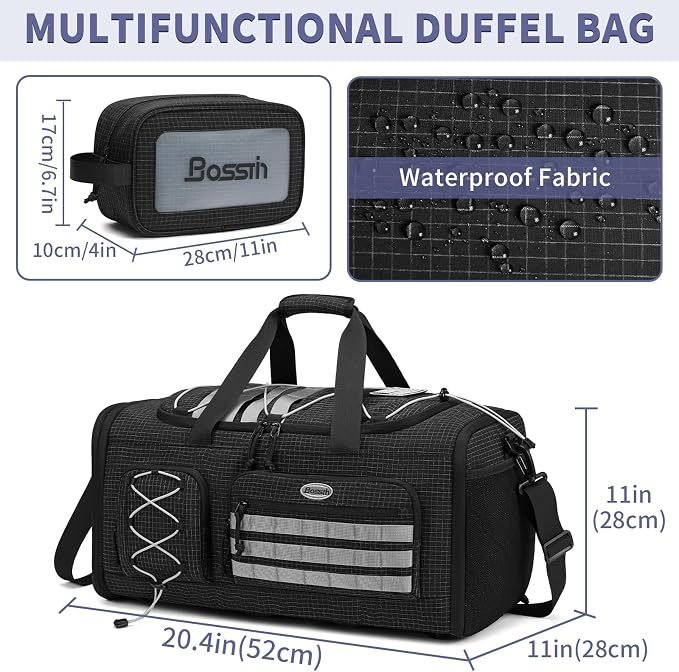 Bosstin Gym Bag for Men & Women,45L Travel Duffle Sports Duffel Bag Gym Weekender Overnight Backpack with Shoe Compartment (BLACK CHECKERED) - Image 2