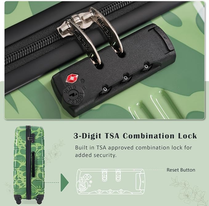 Merax Suitcase Set, Hardshell Luggage Sets 3 Piece with Spinner Wheels | Durable Printing Suitcase with TSA Lock Lightweight 20" 24" 28",Green - Image 5