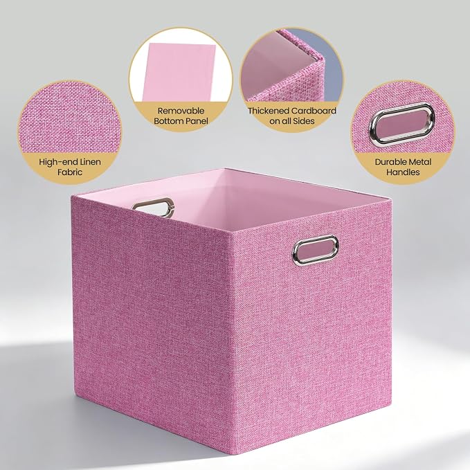Posprica 3X Thicker Collapsible Storage Bins,13×15x13 Foldable Storage Cube Boxes Fabric Drawer for Closet Shelf Cabinet Bookcase, set of 4 (Pink) - Image 3