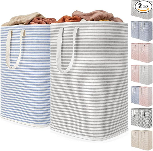 Lifewit 2 Pack Laundry Basket 80L Each, Collapsible Clothes Hamper with Reinforced Handles, Freestanding Waterproof Design for Bedroom and Laundry Room, Grey&Blue 160L Total by Lifewit