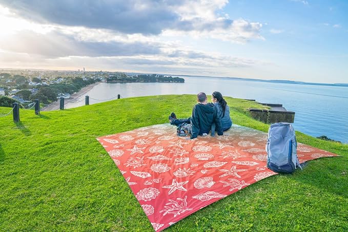 WEKAPO Beach Blanket Waterproof Sandproof Oversized, Extra Large Beach Mat Sand Free, Lightweight & Compact Sand Free Mat with 5 Stakes & 4 Corner Pockets - Image 8