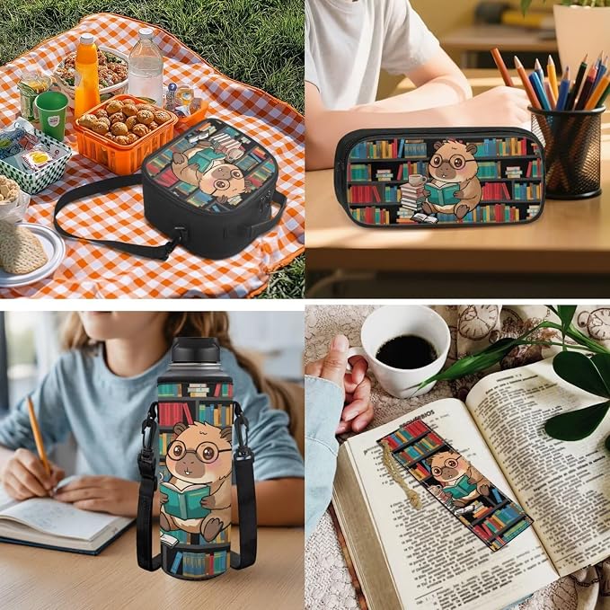 Capybara Backpack for School Kids Backpack and Lunch Box Sets Book Bag with Lunch Bag Pencil Case Water Bottle Sleeve Bookmark 5Pcs Kids Bookbag for Preschool Satchel - Image 5