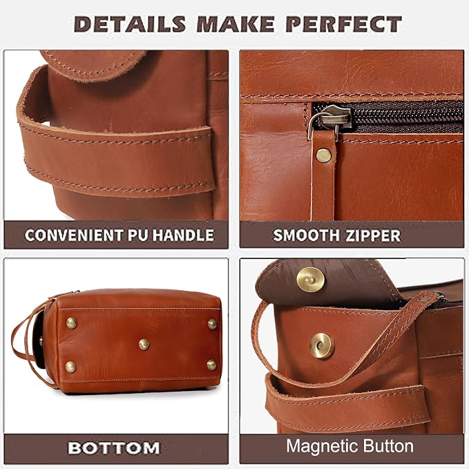 cuero Genuine Buffalo Leather Unisex Toiletry Bag Travel Leather Dopp Kit Made With High Class Buffalo Leather - Image 4