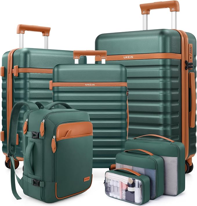 Luggage Sets 7 Piece, Durable Hardside ABS Carry on Luggage with Spinner Wheels & YKK Zipper TSA Lock, Large Checked Travel Suitcase With Backpack Set for Men and Women,20/24/28 Inch by Unknown