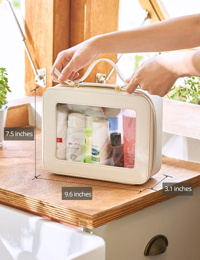 Popvibe Clear Makeup Case White Toiletry Bag Travel Large Clear Cosmetic Bag with Zipper, Big Make Up Bag Organizer Women Traveling TSA Approved Transparent Bag Car for Essentials - Image 6