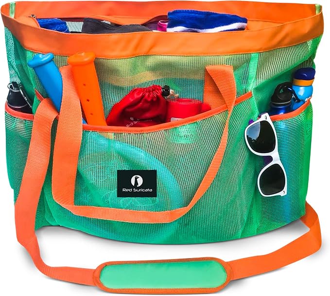 Red Suricata Mesh Beach Bag with Zipper - Extra Large Beach Tote Bag – Pool Bag | with Zipper by RedSuricata