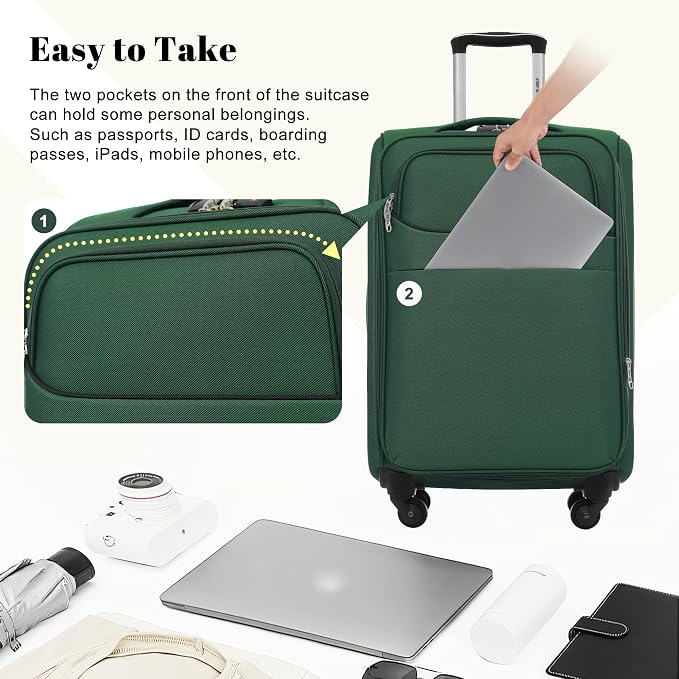 Merax 4-Piece Expandable Luggage Set,Softside Suitcase,Dark Green | 18" 22" 26" 30" Lightweight Luggage with Spinner Wheels,Suitcase Set with TSA Lock,Front Pocket & Interior Organization - Image 6