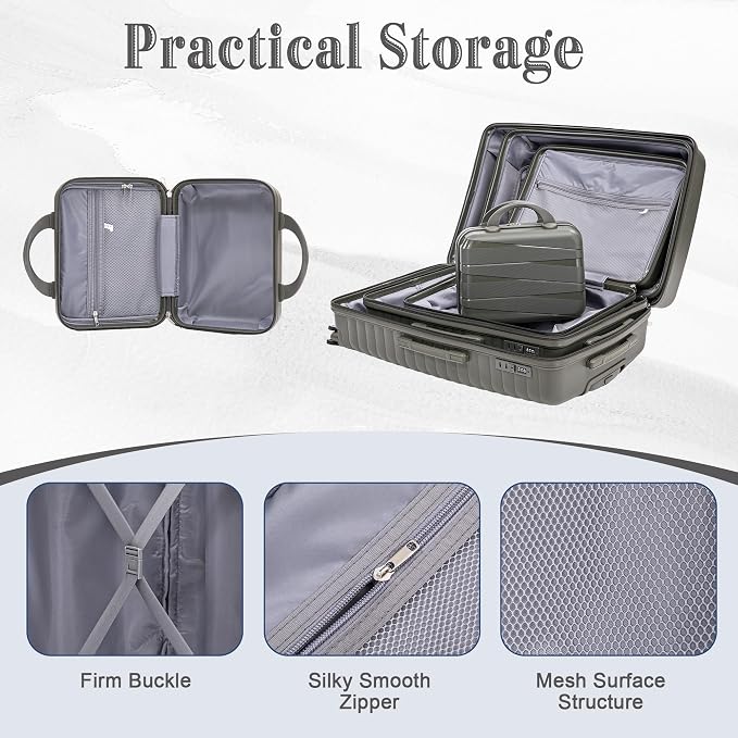 Hardshell Luggage Sets, Lightweight Stripes Suitcases with Spinner Wheels, Green-PP - Image 6