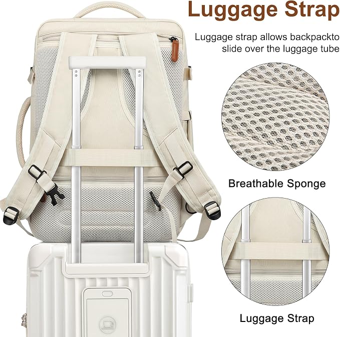 Joyway 20in Carry On Luggage with Cup Holder and USB Port, 25% Expandable Capacity, Smart Suitcase with Anti Slip Wheels and Backpack, Perfect for Men and Women 3 Piece Set White - Image 6