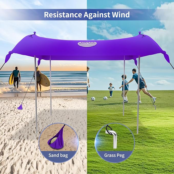 UMARDOO Family Beach Tent Canopy Sun Shade Portable, Large Compact Beach Sun Shelter Easy Setup with Packable Bag for Outdoor Travel (Purple, 12X12 FT. 4Poles) - Image 4