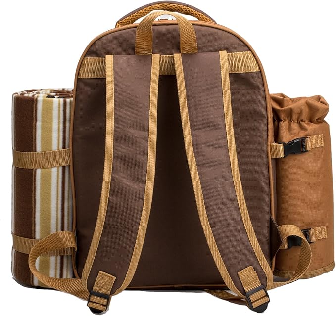 Apollo Walker Picnic Backpack Bag for 4 Person with Cooler Compartment,Wine Bag, Picnic Blanket(45"x53"),Best for Family and Lovers Gifts (Brown) - Image 9
