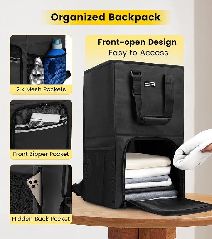 Vorspack Laundry Bag Backpack - Extra Large Laundry Bags with Shoulder Straps Heavy-duty 2 in 1 Laundry Hamper Basket for College Dorm Camp Laundromat Room Essentials - Black - Image 3
