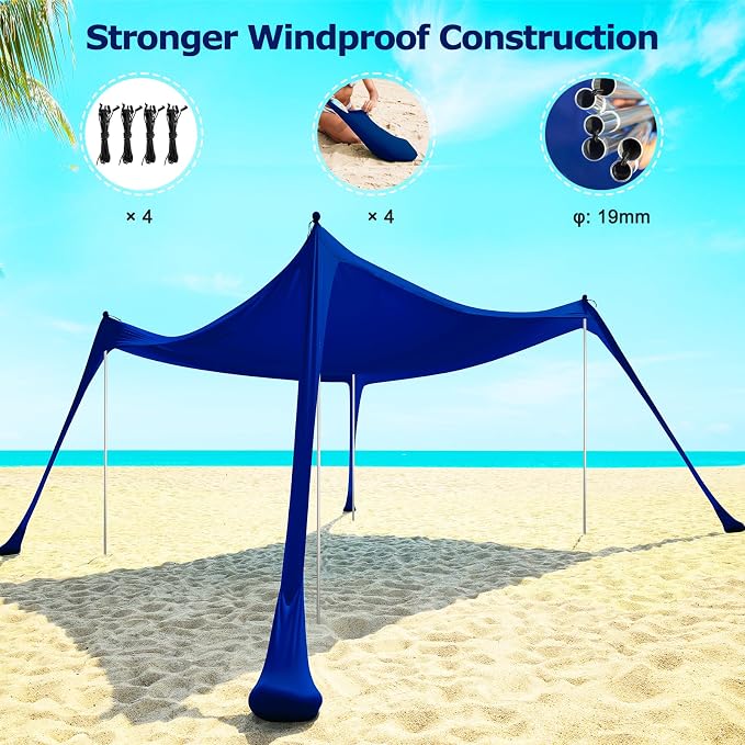 COMMOUDS Beach Tent Sun Shelter - UPF50+ Pop Up Beach Canopy with Sandbags & Sand Shovel & Windproof Poles, Portable Sun Shade for Beach, Camping, Picnics, Backyard - Image 4