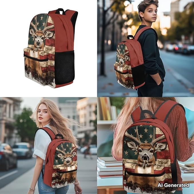 American Deer Backpack for School Kids Boys Bookbag with Lunch Box 4-in-1 Set, Boys Backpack 10-12 Years Old, Adjustable Straps 6th 5th Grade Backpacks for Girls School Bag Gifts Set - Image 4