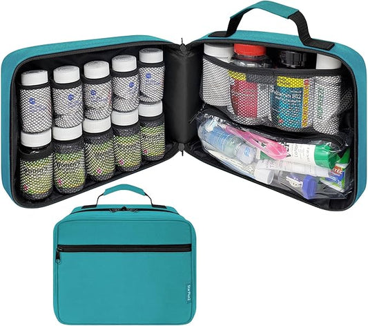 Large Pill Bottle Organizer & Medicine Bag for Travel, Turquoise | Prescription bottle organizer with 10 bottle pockets and padded storage for medication bottles, supplements, vitamins by StarPlus2