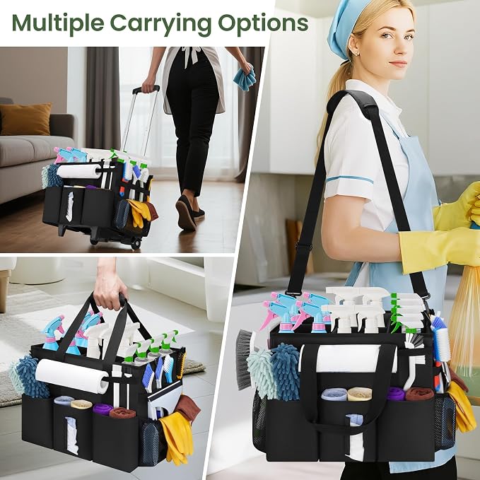 Large Rolling Cleaning Caddy with Detachable Trolley, Cleaning Supply Organizer Bag with Wheels & Multi-Pockets, Water-Resistant Cleaning Cart on Wheels for Housekeeping, Cleaner - Image 3