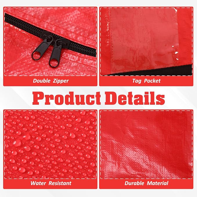 Windyun 4 Pack 168 Gallon Extra Large Moving Bags XXL Heavy Duty Storage Bag with Strong Zipper Handle Jumbo Big Tote Box Foldable for College Dorm Travel Clothes Duffle Blanket Pillow(Red) - Image 3