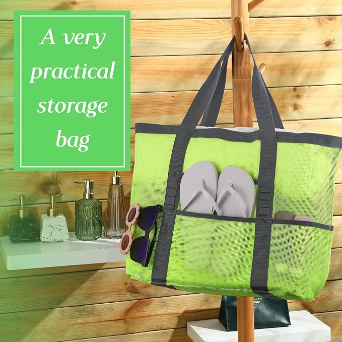 Hillban Large Beach Mesh Bags Bulk for Women Beach Tote Bag with 8 Pocket Zipper Waterproof Sandproof for Pool Cruise Ship - Image 5
