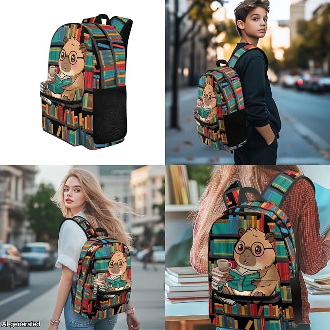 Cute Capybara Backpack for Boys Cute Animal Reading Backpack and Lunch Box for Girls Boys School Bag Set 4-in-1 Lightweight 17" Kids Bookbag Ages 8-10 10-12 Teens Daypack Purse - Image 4