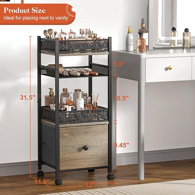 Makeup Organizer, Large Skincare Organizers, Make Up Organizers for Vanity, Makeup Storage Cosmetic Organizer with Drawer, Bathroom Vanity Organizer Makeup Holder Cart for Skin Care Hair Tool Beauty - Image 6